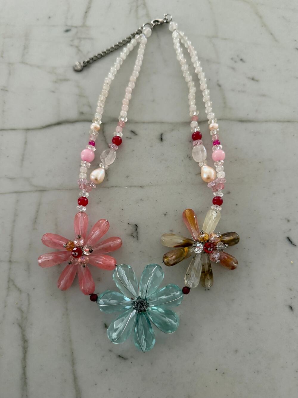 Nakamol Floral Statement Necklace Multicolor Crystal Beaded Flower Vintage